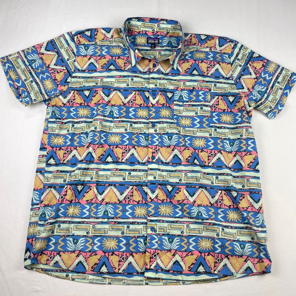 Patagonia Mens XXXL Organic Cotton Short Sleeve Tribal Print Button Up Shirt